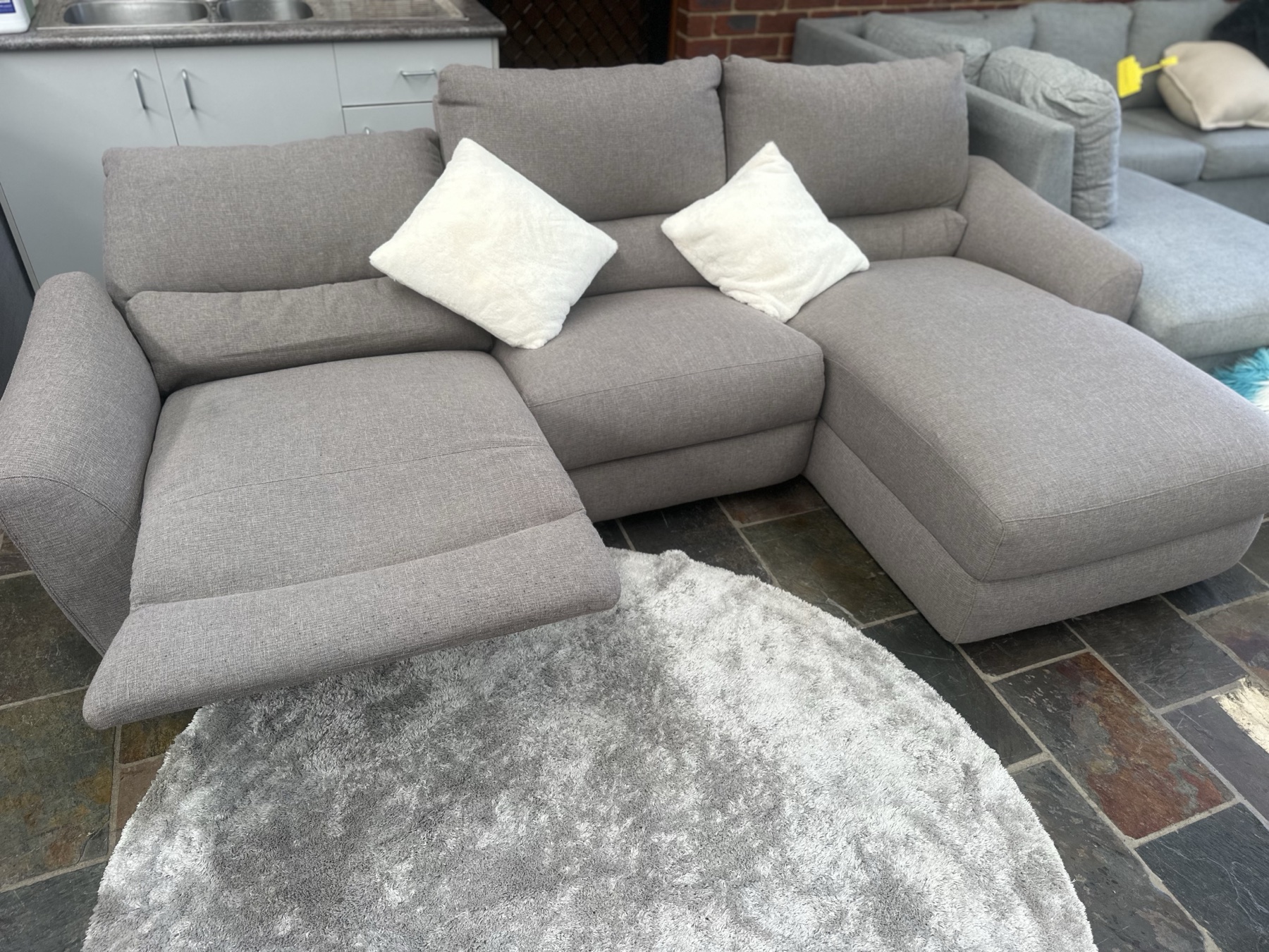Professionally Cleaned Greige Electric Recliner Sofa with Chaise | Free Delivery* photo 3